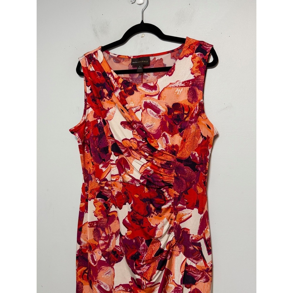 Dana Buchman Floral Ruched Sheath Dress Women Large Tropical Garden Party Chic - Picture 4 of 9
